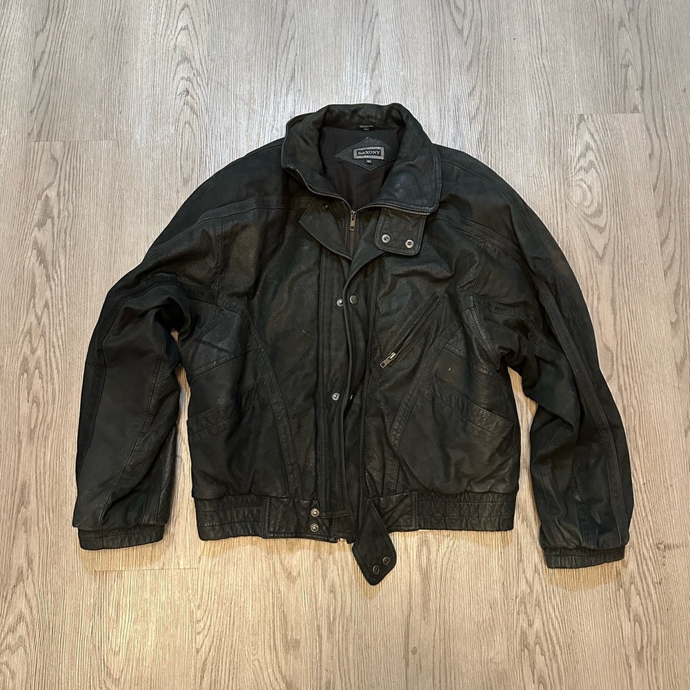 Vintage Black Genuine Leather Bomber Jacket
